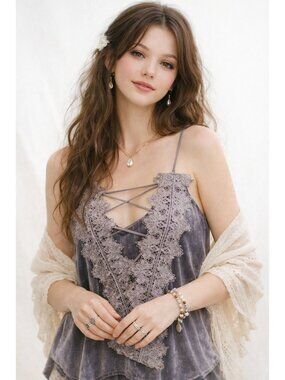Cami NYC The Charlie Y2K Grey Silk Lace Tank Top Revolve Size S Fairy Whimsygoth